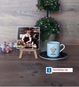 Aşçıya Hediye Fotoğraflı Dekoratif Taş, Ahşap Altlıklı Türk Kahvesi Fincanı Hediye (Model 7)