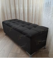 Çizgi Kapitoneli Sandıklı Puf Bench 120 cm Gümüş Ayak (Siyah)