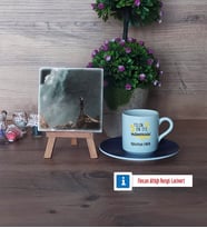 Mühendisler Günü Hediyesi Fotoğraflı Dekoratif Taş, Ahşap Altlıklı Türk Kahvesi Fincanı Hediye (Model 4)
