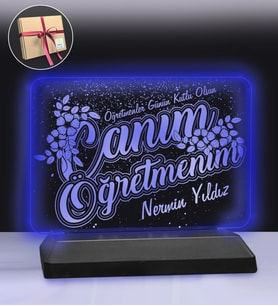 Öğretmene Özel Canım Öğretmenim yazılı Led Gece Lambası Hediyesi (Mavi)