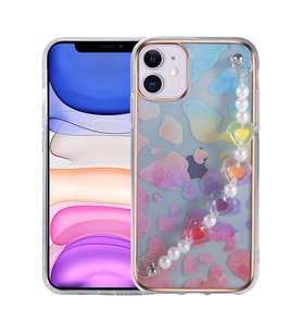 Apple iPhone 12 Kılıf Pilla Renkli Kalp Desenli Tutacak Kılıf (Karışık)
