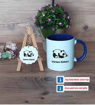 Uykucu Panda Kupa Bardak Kırmızı ve Ahşap Anahtarlık Hediye (Model 2)
