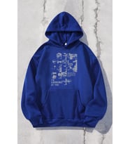 Looking Baskılı Oversize Sweatshirt (Mavi)