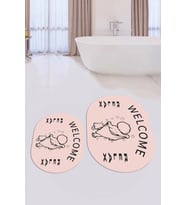 EVDEYA Dijital Baskılı Modern Yıkanabilir İkili Oval Banyo Halısı Paspas Klozet Takımı, OKLOZET-11-BEYAZ, (Pembe)