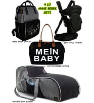 Çift Yönlü Bebek Taşıma Kanguru + Portbebe Ana Kucağı + Bebek Bakım Çantası + Hastane çıkış Çantası (Siyah-Gri)