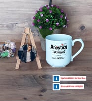 Anestezi Teknisyeni Kupa Bardak Beyaz ve Fotoğraflı Ahşap Anahtarlık Hediye (Model 5)