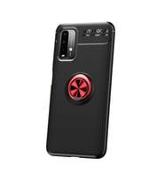 Xiaomi Redmi Note 9 4G Kılıf Yüzüklü Standlı Manyetikli Silikon (Siyah-Kırmızı)