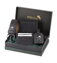 Polo Air Kutulu Erkek Parfüm Kemer Cüzdan Kartlık Set PM-09 (Siyah)
