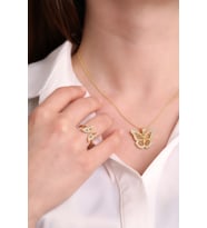 (ÖZEL KUTULU) 925 Ayar Zirkon Taşlı Kelebek Model Gümüş Set (Gold)