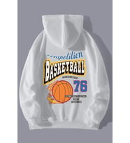 Basketball 76 Baskılı Oversize Sweatshirt (A.Beyaz)