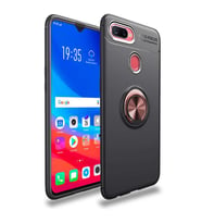 Oppo A12 Kılıf Yüzüklü Magnetli Ravel Case (Siyah-Rose Gold)