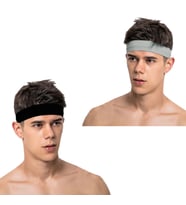 Spor Saç Bandı 2li Kombin Sporcu Erkek Kafa Bandı Headband Tenis Gym Ter Bantı Spor Fitness Saç Bantları Yoga Crossfit Bisiklet Koşu Yürüyüş Erkekler İçin Süper Penye Esnek Canlı Likralı İddia Geniş Alın Bandı (Gri - Siyah)