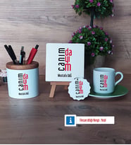 Dayıya Hediye Hediye Seti Dekoratif Taş, Kalemlik, Ahşap Altlıklı Türk Kahvesi Fincanı, Ahşap Anahtarlık Hediye (Model 9)