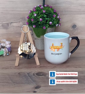 Arkeolog Kupa Bardak Beyaz ve Fotoğraflı Ahşap Anahtarlık Hediye (Model 10)