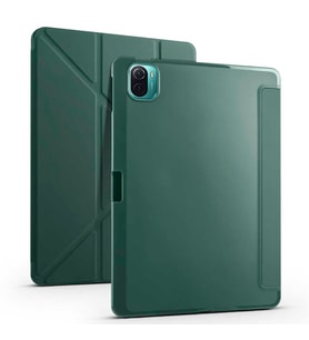 Xiaomi Mi Pad 5 Kılıf Tri Folding Kalem Bölmeli Standlı Yumuşak Silikon Kılıf (Koyu Yeşil)