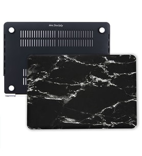 MacBook Air Kılıf HardCase A1369 A1466 2017 Öncesi Uyumlu Mermer Desenli Kılıf (Siyah - Gümüş)