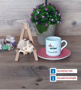 Diş Hekimi Türk Kahvesi Fincanı Ahşap Altlıklı ve Fotoğraflı Ahşap Anahtarlık HediyeDiş Hekimine Diş Hekimleri Günü Hediyesi (Model 6)