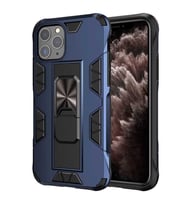 iPhone 11 Pro Kılıf Metal Standlı Manyetikli Ultra Koruma Zırh (Lacivert)