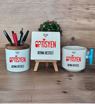 Optisyen Hediye Sepeti Kupa Bardak T Kulplu, Kalemlik ve Dekoratif Taş Tıp Bayramı Hediyesi (Model 3)