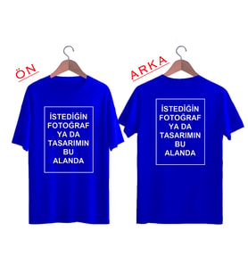 BYVOL Kendin Tasarla T-shirt Kişiye Özel Tişört Baskılı Tshirt (ÖN+ARKA BASKI) (Mavi)