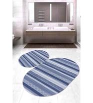 Dijital Baskılı Kaymaz Taban Yıkanabilir Oval 2'li Klozet Takımı Banyo Paspası NOKZ-HT-1002 (Lacivert)