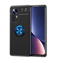 Xiaomi Mi 12 Kılıf Zore Ravel Yüzüklü Silikon Kılıf (Siyah-Mavi)