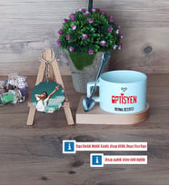 Optisyen Kupa Bardak Beyaz ve Fotoğraflı Ahşap Anahtarlık Hediye (Model 8)