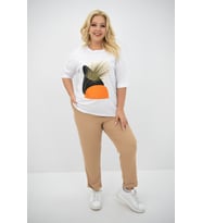 Kadın Büyük Beden Baskı Detaylı T-shirt Takım 8105-24 (Bej)