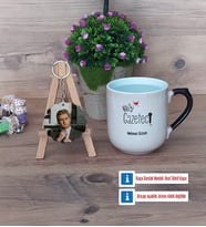 Gazeteci Kupa Bardak Beyaz ve Fotoğraflı Ahşap Anahtarlık Hediye (Model 10)