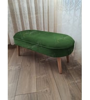 Ultra Lüks Oval Parrot Puf Ahşap Ayak (Yeşil)