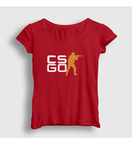 Presmono Kadın Beyaz Logo Oyun Counter Strike Cs Go T-Shirt 323561tt (Kırmızı)
