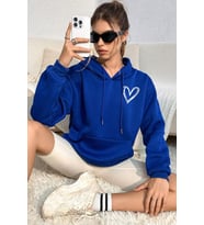 Unisex Heart Baskılı Oversize Sweatshirt (Mavi)