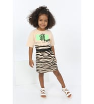 Toontoy Kız Çocuk Zebra Baskılı Elbise (Bej)