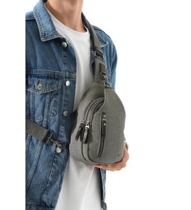 Erkek Bady Bag Göğüs Çantası Kanvas Kumaş Sırt Çantası 27*17 Cm Günlük Omuz Çantası  (Gri)