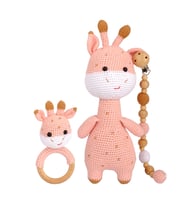 Amigurumi Zürafa Kapi Set - Zürafa Oyuncak/Diş Kaşıyıcı/Emzik Zinciri - Anatoya (Pembe)