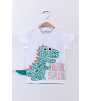 Toontoy Erkek Çocuk Kabartmalı Dinazor Baskılı Tişört (Beyaz)