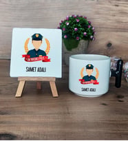 Erkek Polis Hediye Seti Kupa Bardak T Kulplu ve Dekoratif Taş Polisler Günü Erkek Polise Hediye (Model 6)