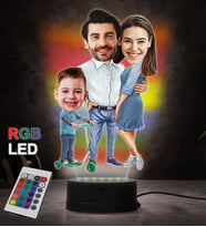 Doğum Günü Hediyesi,Sevgiliye Hediye, Kişiye Özel Fotoğraflı Aile 4 Karikatür 3D Led Lamba (RGB)