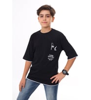 Erkek Çocuk Cep Baskılı T-Shirt 9-14 Yaş Lx6967 ANGELOS GIRLS (Siyah)