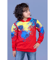 Toontoy Erkek Çocuk Kapüşonlu Renkli Püskürtme Baskılı Sweatshirt (Kırmızı)