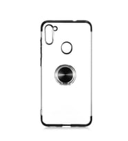 Galaxy M11 Kılıf Gess Kenarları Renkli Yüzük Aparatlı Kılıf (Siyah)