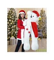 140 Cm Noel Baba Pelerinli - Şapkalı Ayıcık, Yeni Yıl Yılbaşı Hediyesi (Beyaz)