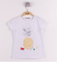 Toontoy Kız Çocuk Ananas Baskılı Tişört  (Beyaz)