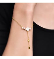 Begonvil Çiçeği Mor Zirkon Taşlı Gümüş Bileklik (Gold)