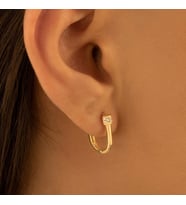 DKMN Gümüş 925 Ayar Ucu Zirkon Taşlı Silver Renk Gümüş Küpe (Gold)