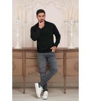 Woolen World Balıkçı Yaka Kalın Yünlü Erkek Triko Kazak (Siyah)