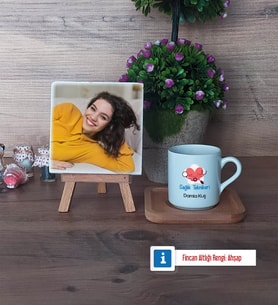 Sağlık Teknikeri Fotoğraflı Dekoratif Taş, Ahşap Altlıklı Türk Kahvesi Fincanı HediyeTıp Bayramı Hediyesi (Model 1)
