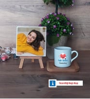 Sağlık Teknikeri Fotoğraflı Dekoratif Taş, Ahşap Altlıklı Türk Kahvesi Fincanı HediyeTıp Bayramı Hediyesi (Model 1)