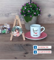 Harika Anne Türk Kahvesi Fincanı Ahşap Altlıklı ve Fotoğraflı Ahşap Anahtarlık Hediye (Model 6)