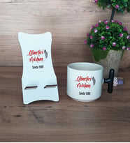 Yönetici Asistanı Hediye Sepeti Kupa Bardak T Kulplu ve Ahşap Telefon Standı Kişiye Özel Hediye (Model 6)